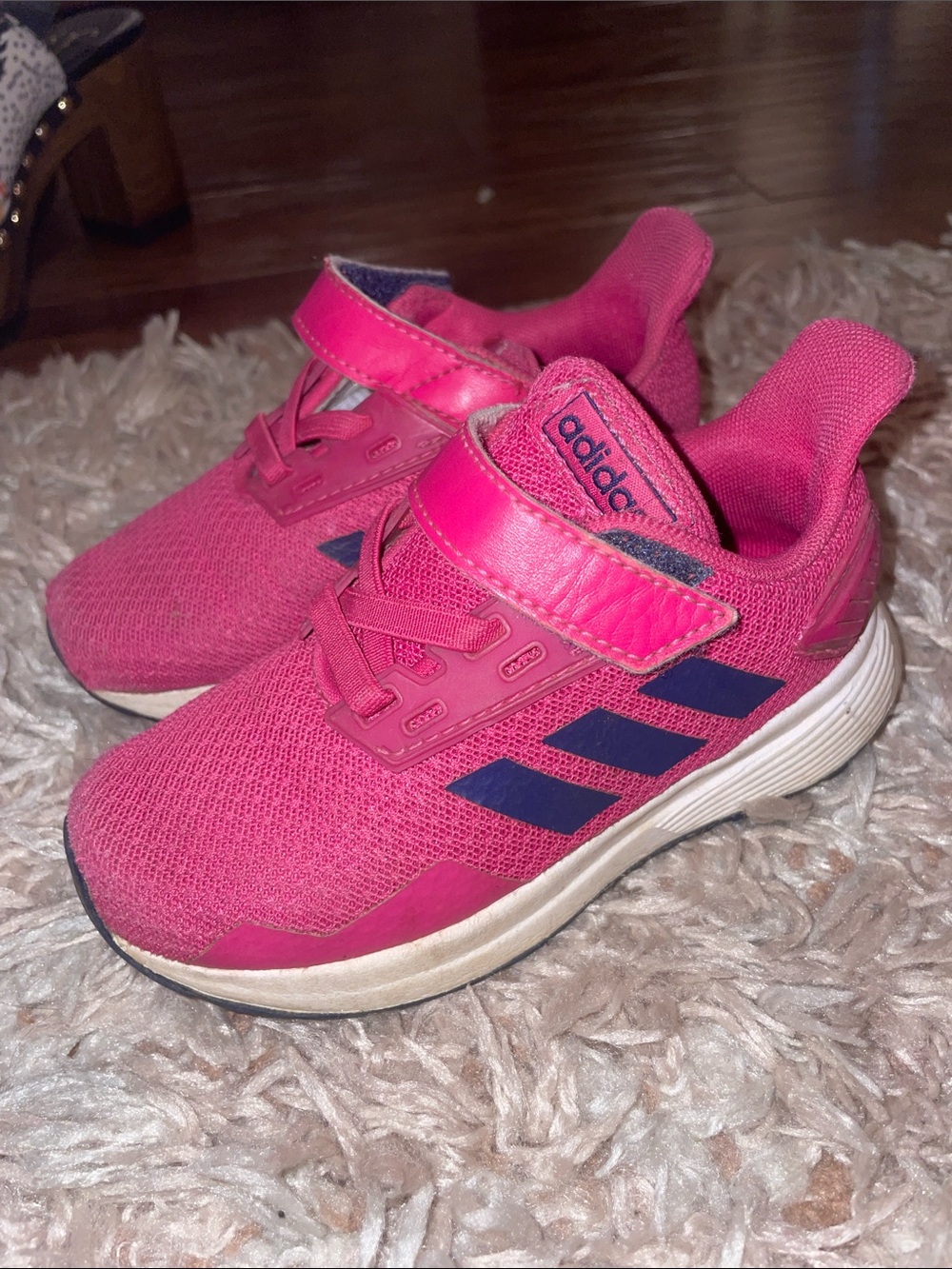 adidas Kids Bright Pink Sneakers with Navy Stripes